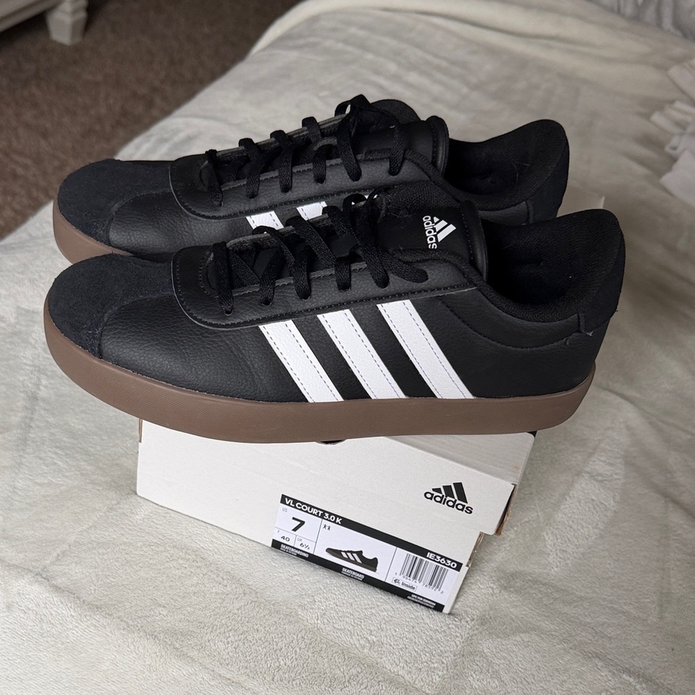 adidas Black and White VL Court Low-Top Sneakers with Gum Sole